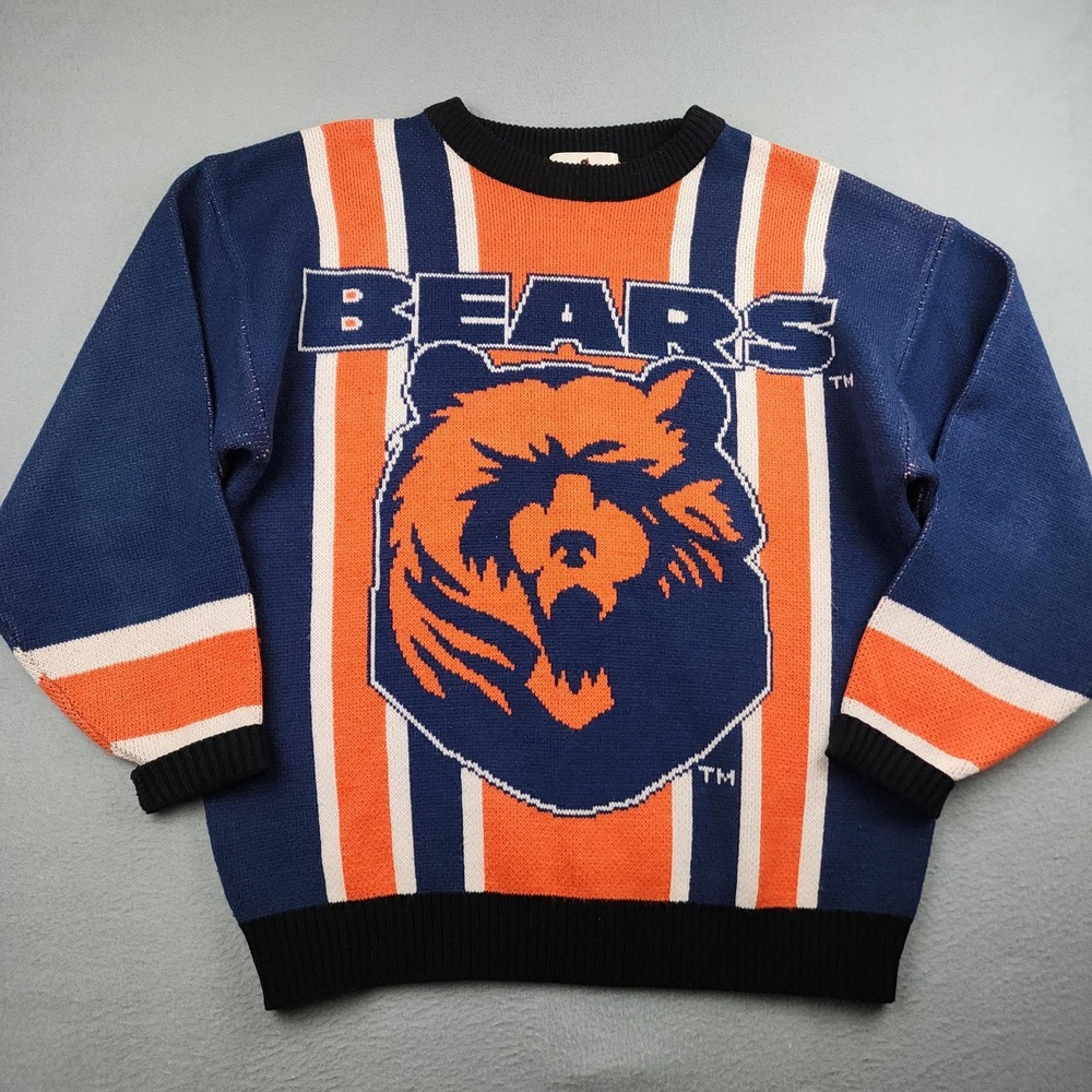 Vintage Chicago Bears Sweater Mens Medium Blue Orange NFL Football Riddell 90s